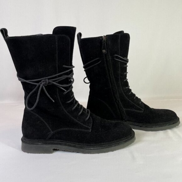Elvio Zanon Italy for Anthropologie Suede Boots Size EU 41 US 10.5 Black - Picture 1 of 12